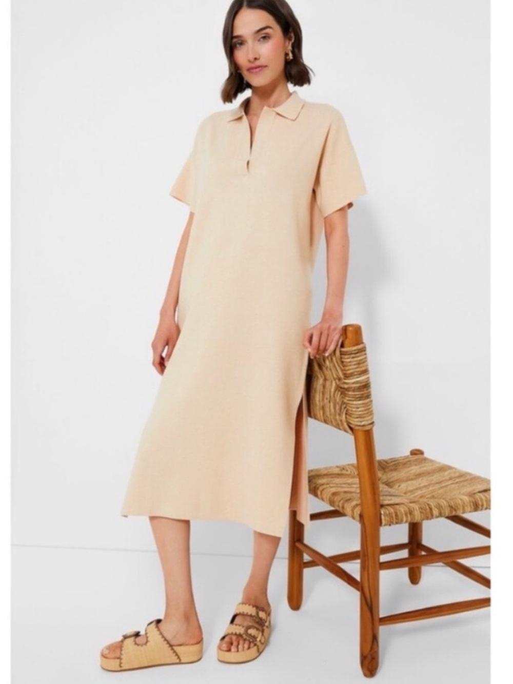 Pomander Place Cream Polo-Collar Midi Dress